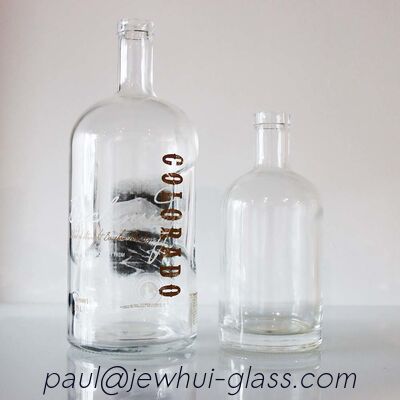 Kualitas  375ml Large Alcohol Bottle Clear Glass Bottles For Liquor Bourbon pabrik